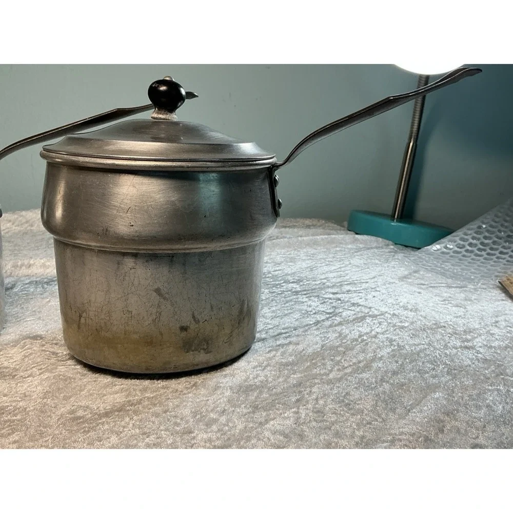 Vintage Wear-Ever Aluminum Double Boiler Pan Set w Lid Made in USA